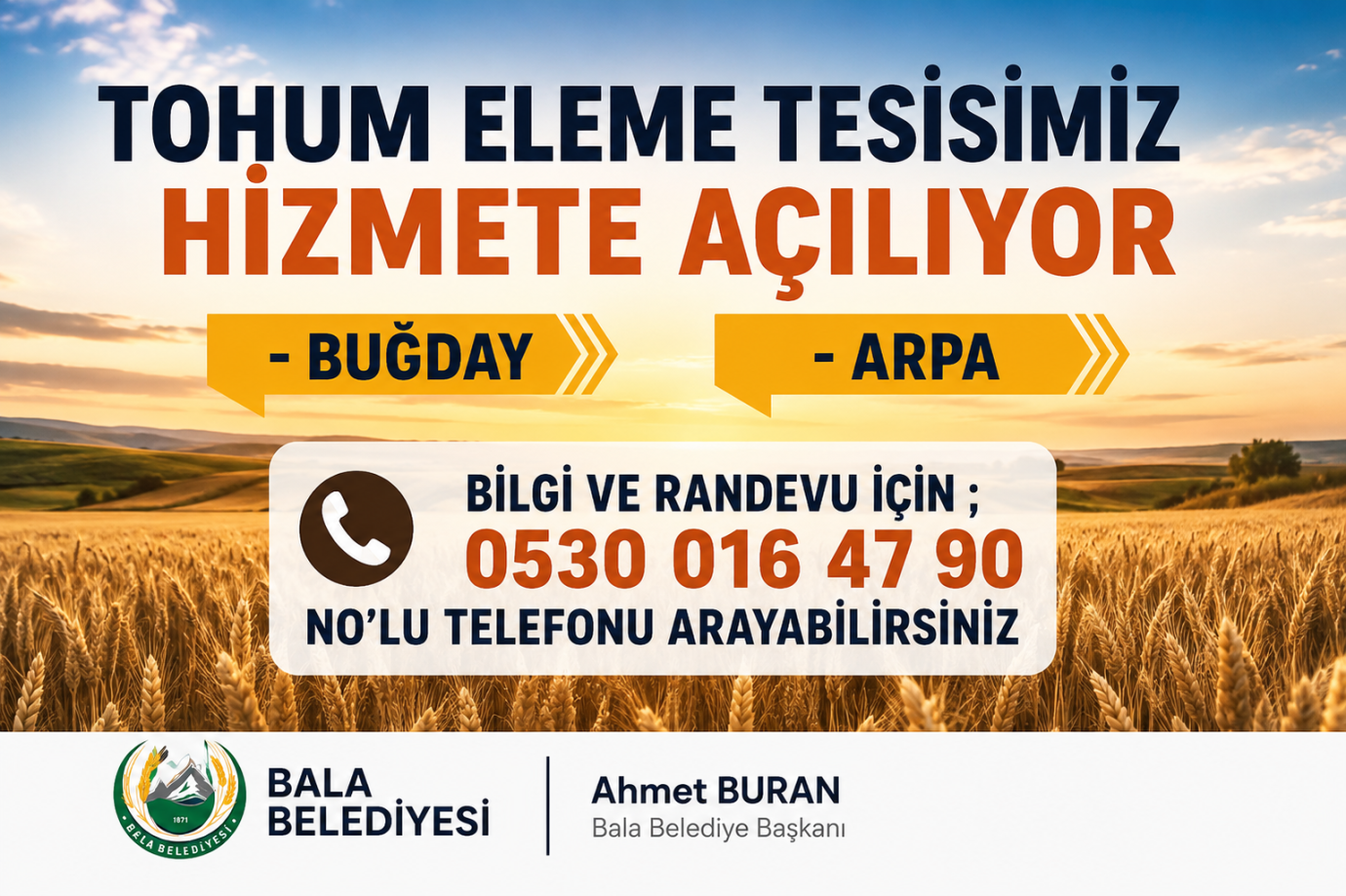 Bala'da Tohum Eleme Tesisi Hizmete Açıldı
